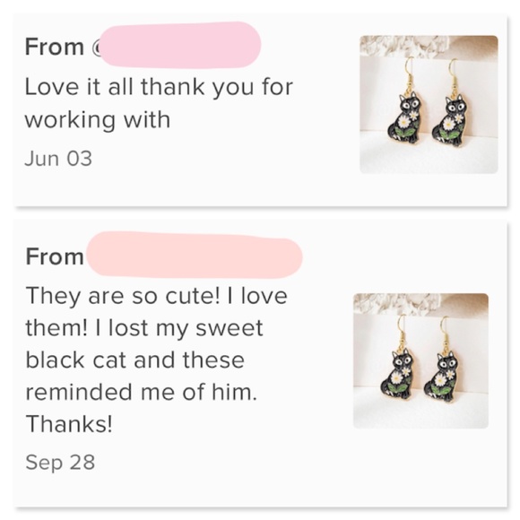 Cat Kitty Flower Shape Gold Tone Dangle Drop Earrings Black - Picture 5 of 5